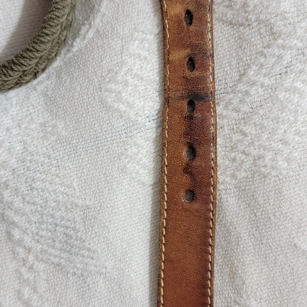 VTG L.L. Bean Braided Cotton Webbing Leather Belt Olive Green 36 SEE MEASUREMENT